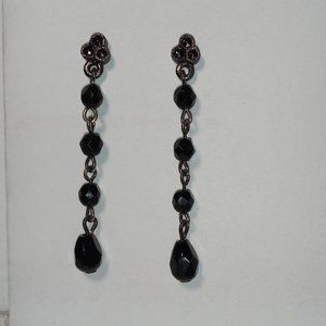 Women's Black Stone Chandelier Dangle Earrings